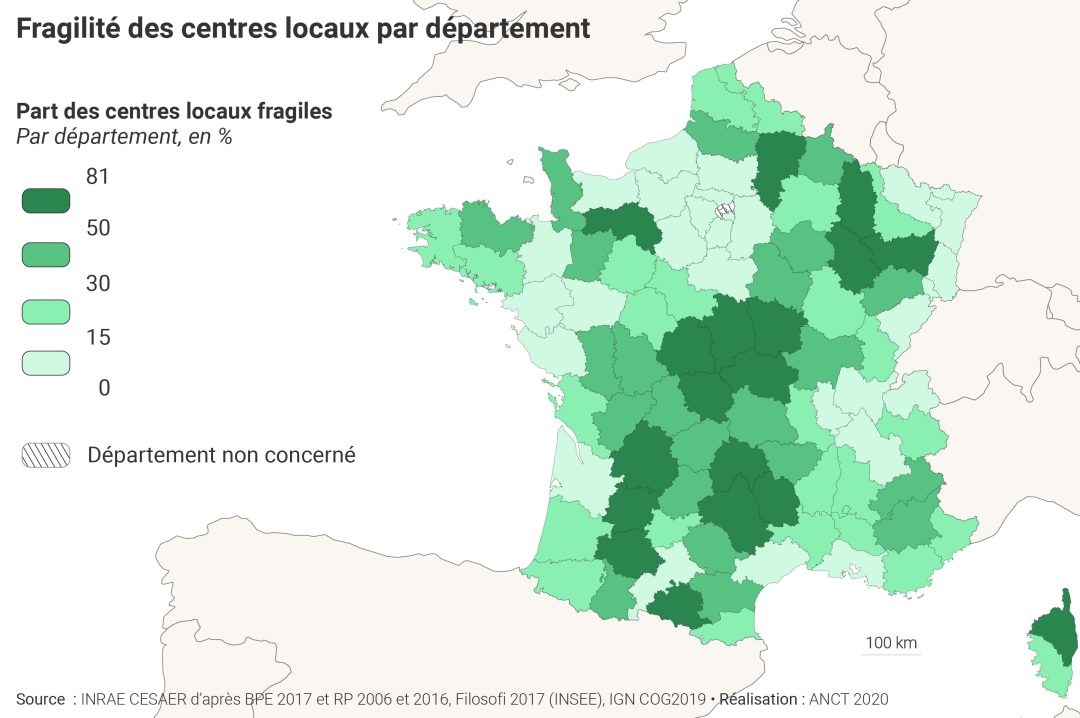 Fragilit&eacute; des centres locaux par d&eacute;partement
