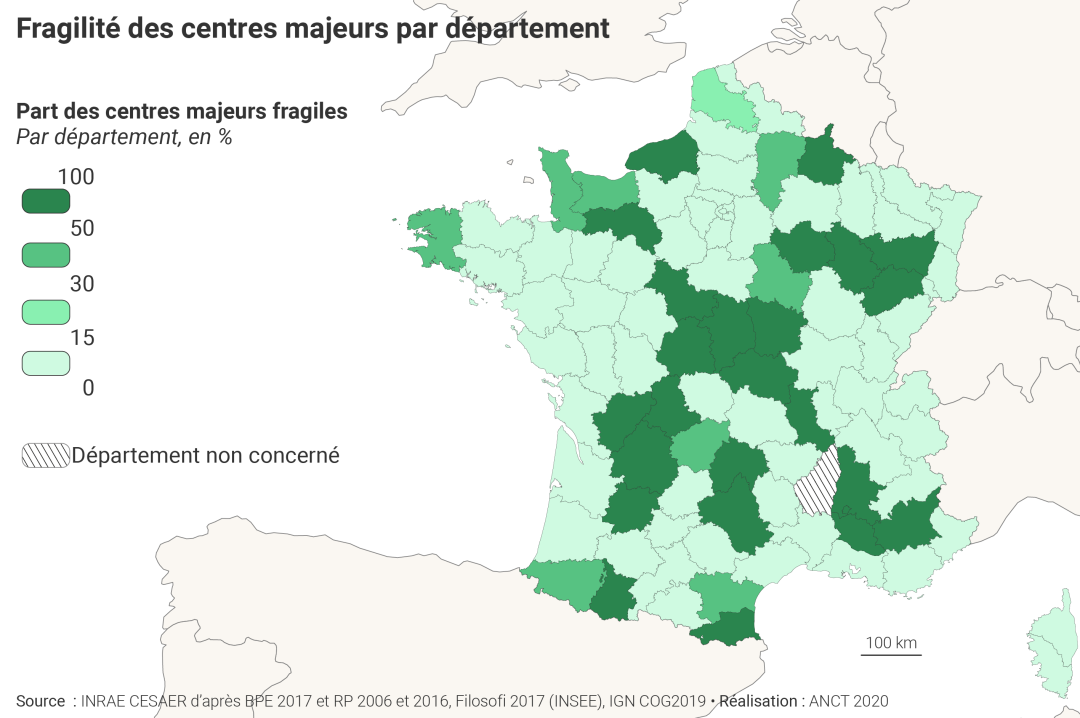 Fragilit&eacute; des centres majeurs par d&eacute;partement