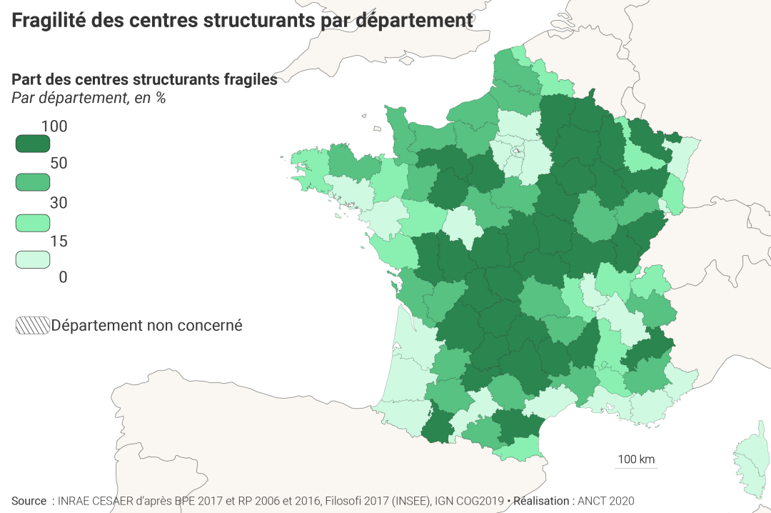 Fragilit&eacute; des centres structurants par d&eacute;partement