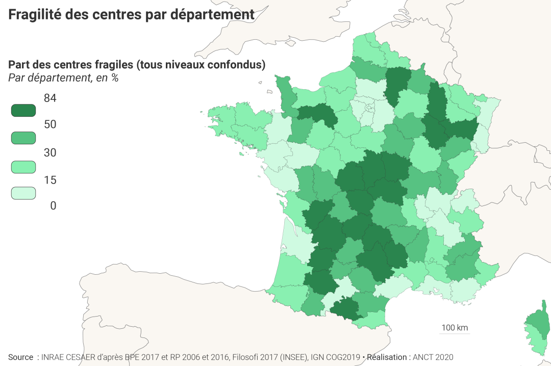 Fragilit&eacute; des centres par d&eacute;partement