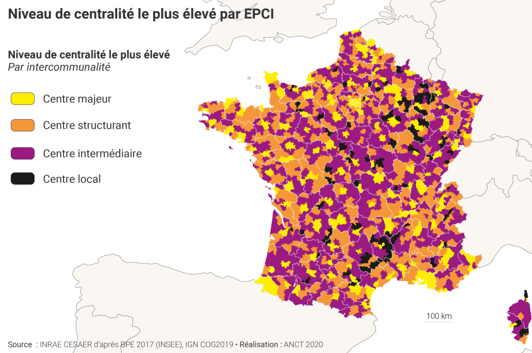 Niveau de centralit&eacute; le plus &eacute;lev&eacute; par EPCI