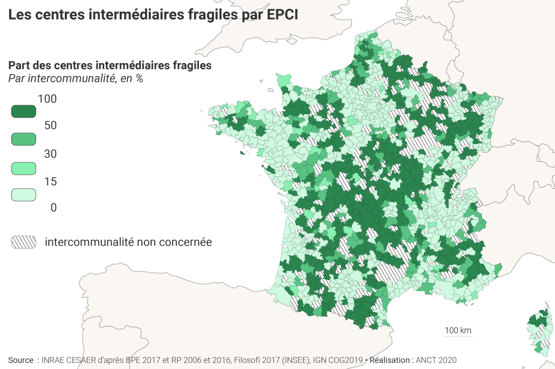 Les centres interm&eacute;diaires fragiles par EPCI
