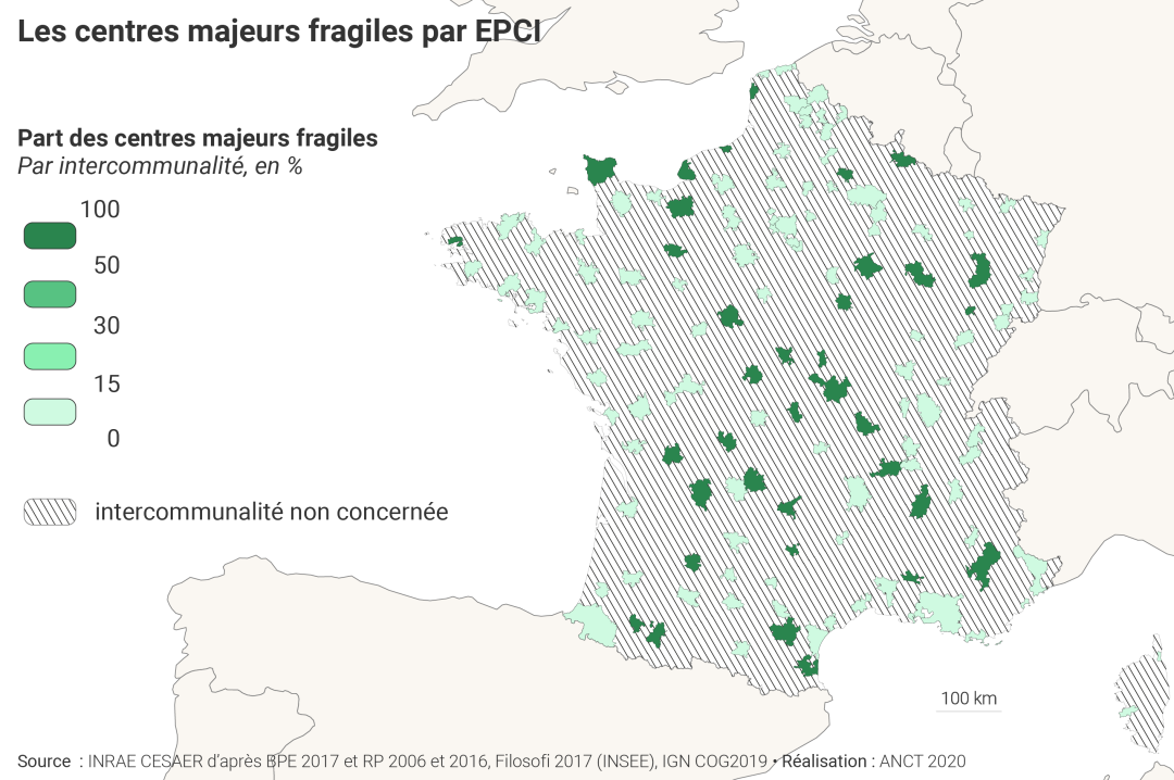 Les centres majeurs fragiles par EPCI