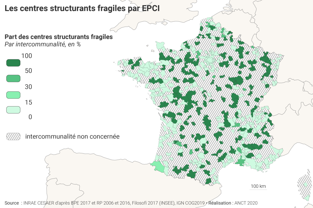 Les centres structurants fragiles par EPCI