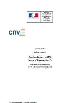 Couverture - CR - S&eacute;minaire interne &laquo; Sport au f&eacute;minin en QPV, Vecteur d&rsquo;&eacute;mancipation  &raquo;