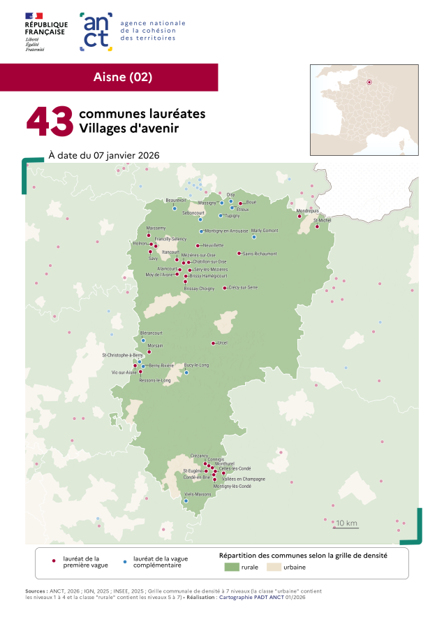 Communes laur&eacute;ates Villages d'avenir : Aisne