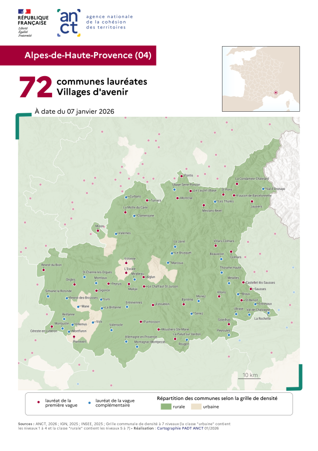 Communes laur&eacute;ates Villages d'avenir : Alpes-de-Haute-Provence