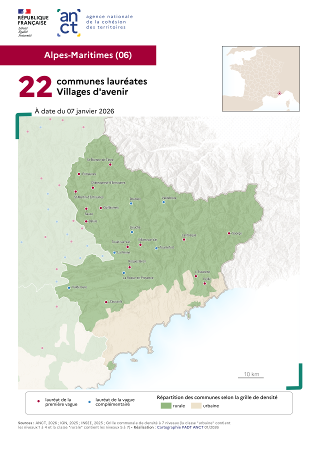 Communes laur&eacute;ates Villages d'avenir : Alpes-Maritimes