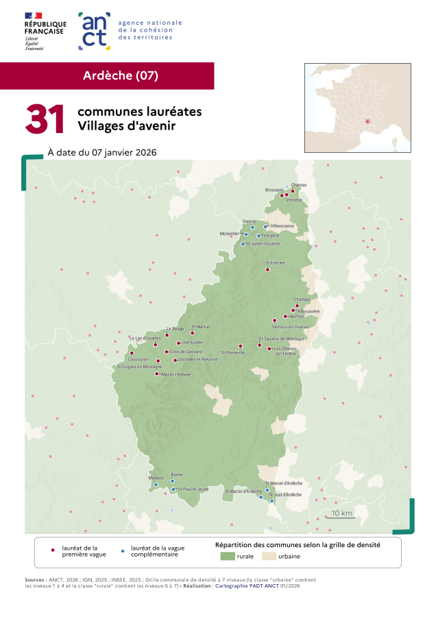 Communes laur&eacute;ates Villages d'avenir : Ard&egrave;che