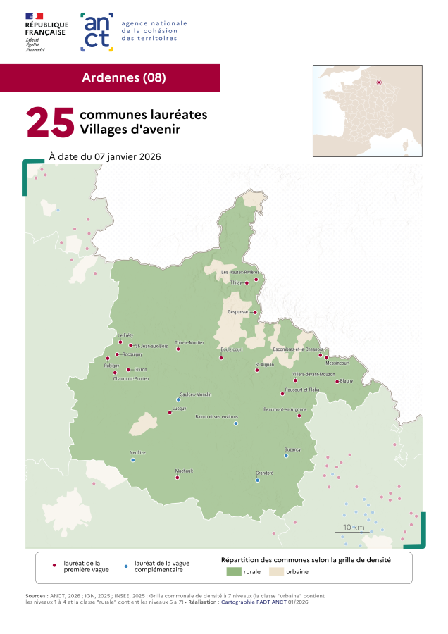 Communes laur&eacute;ates Villages d'avenir : Ardennes