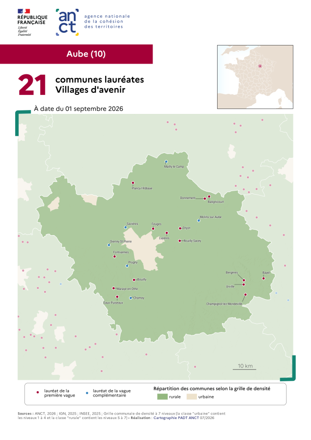 Communes laur&eacute;ates Villages d'avenir : Aube