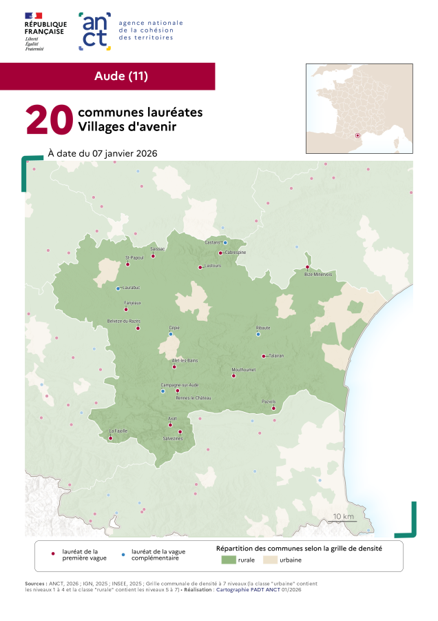 Communes laur&eacute;ates Villages d'avenir : Aude