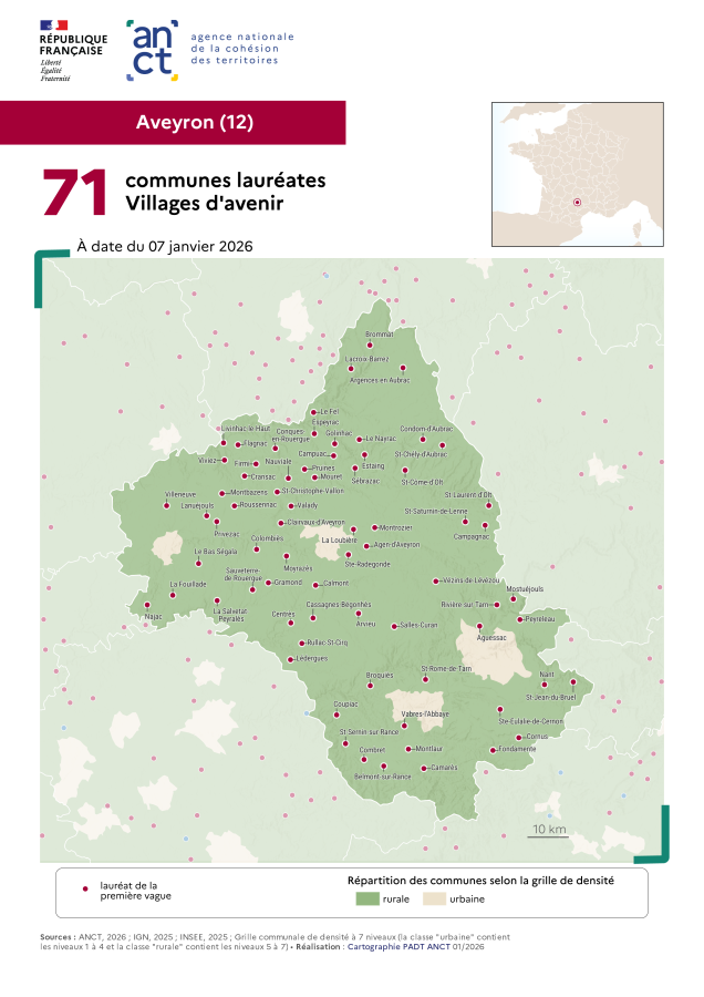 Communes laur&eacute;ates Villages d'avenir : Aveyron