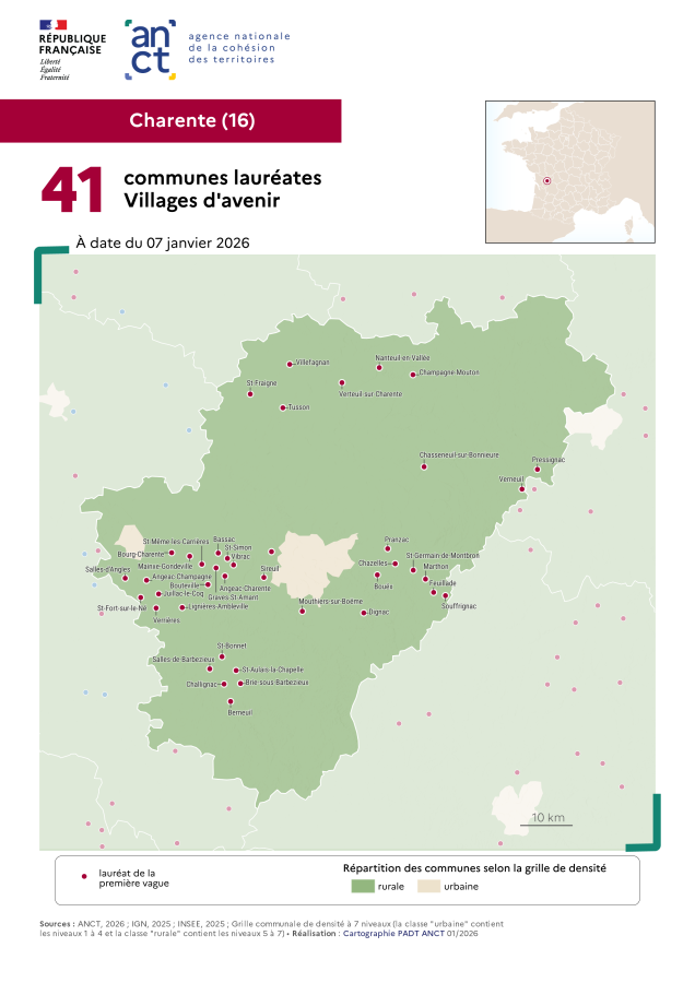 Communes laur&eacute;ates Villages d'avenir : Charente