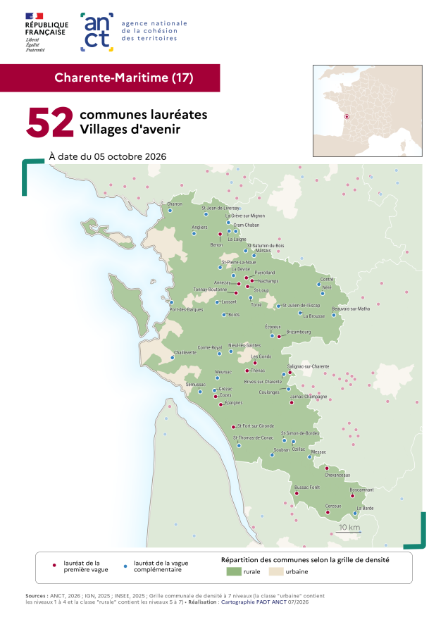 Communes laur&eacute;ates Villages d'avenir : Charente-Maritime