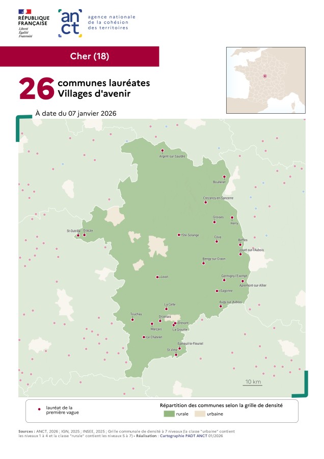 Communes laur&eacute;ates Villages d'avenir : Cher