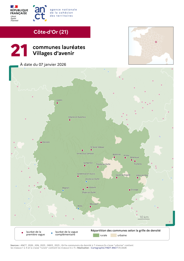 Communes laur&eacute;ates Villages d'avenir : C&ocirc;te-d'Or