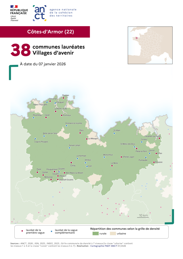 Communes laur&eacute;ates Villages d'avenir : C&ocirc;tes-d'Armor