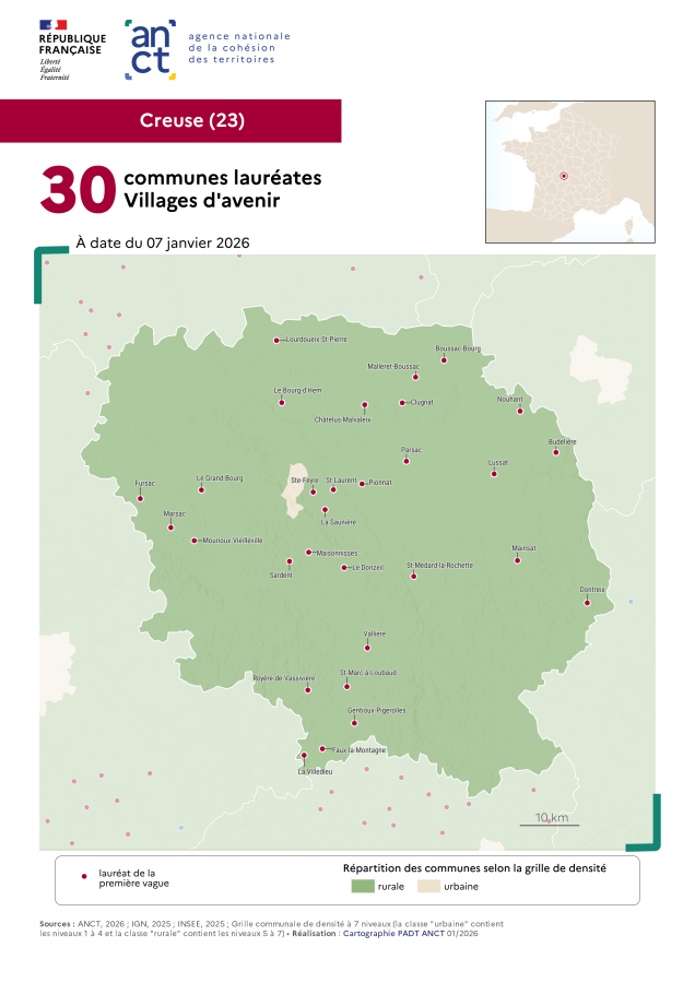 Communes laur&eacute;ates Villages d'avenir : Creuse