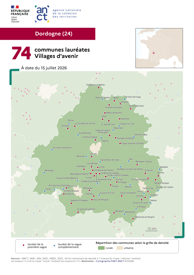 Communes laur&eacute;ates Villages d'avenir : Dordogne