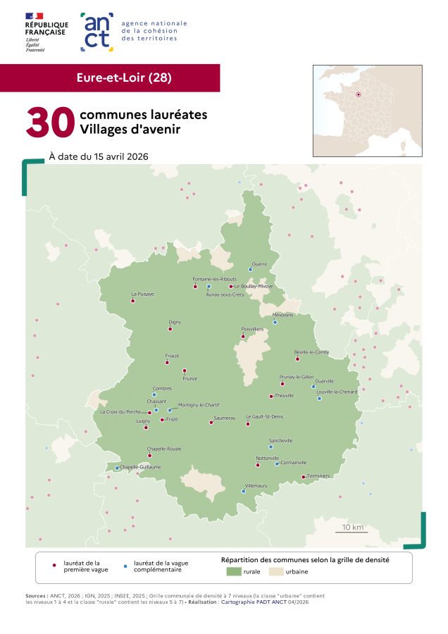 Communes laur&eacute;ates Villages d'avenir : Eure-et-Loir