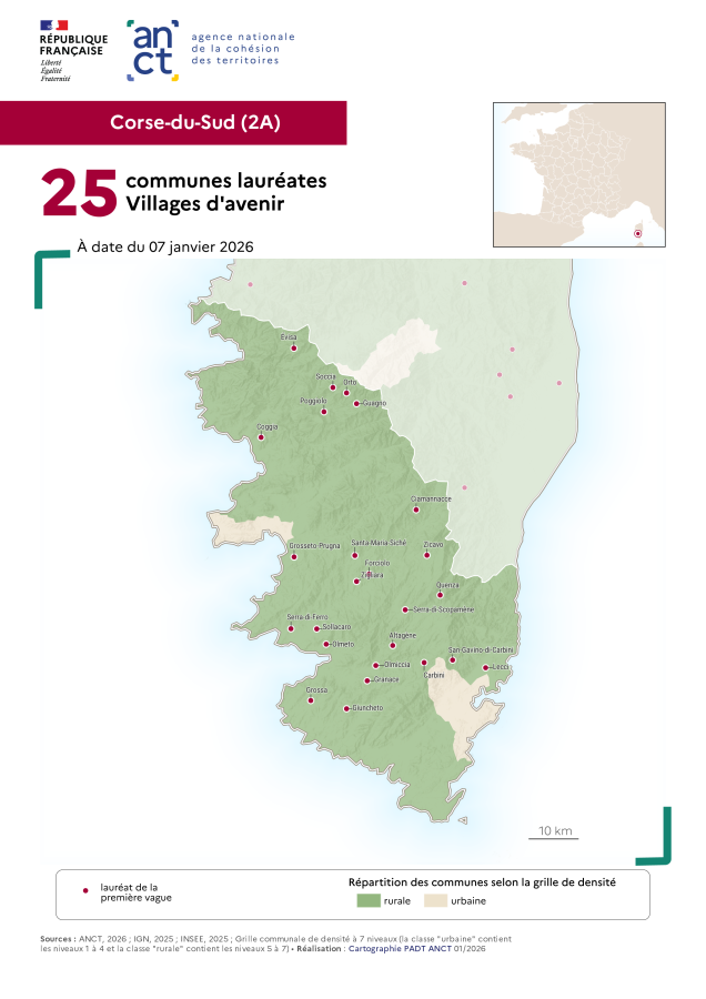 Communes laur&eacute;ates Villages d'avenir : Corse-du-Sud