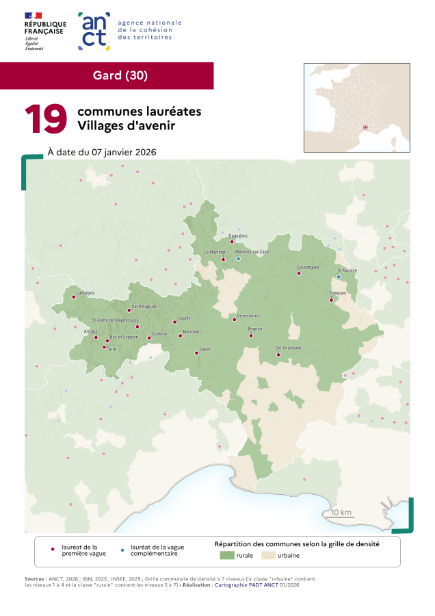 Communes laur&eacute;ates Villages d'avenir : Gard
