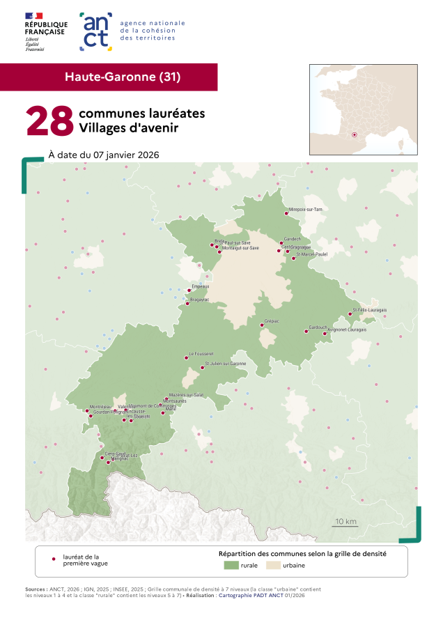 Communes laur&eacute;ates Villages d'avenir : Haute-Garonne