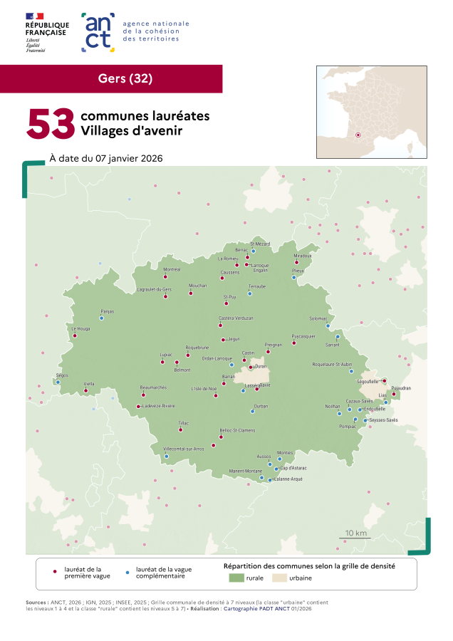 Communes laur&eacute;ates Villages d'avenir : Gers