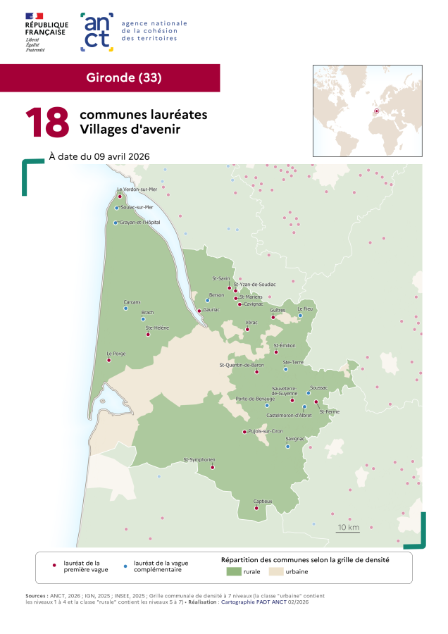 Communes laur&eacute;ates Villages d'avenir : Gironde