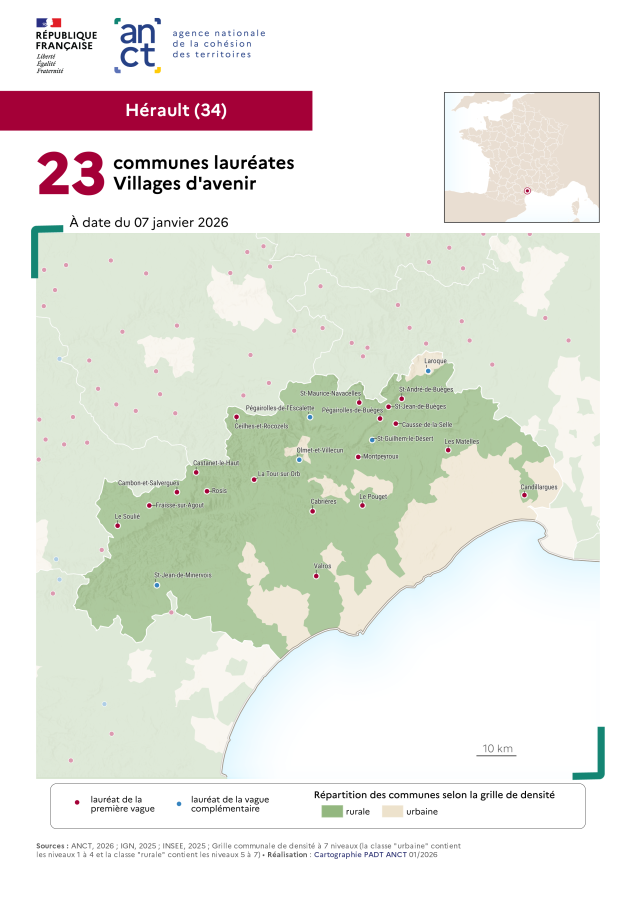 Communes laur&eacute;ates Villages d'avenir : H&eacute;rault