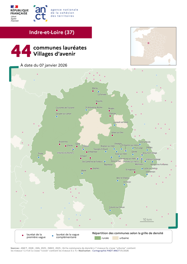 Communes laur&eacute;ates Villages d'avenir : Indre-et-Loire
