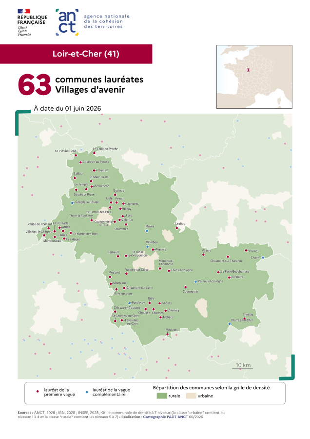 Communes laur&eacute;ates Villages d'avenir : Loir-et-Cher