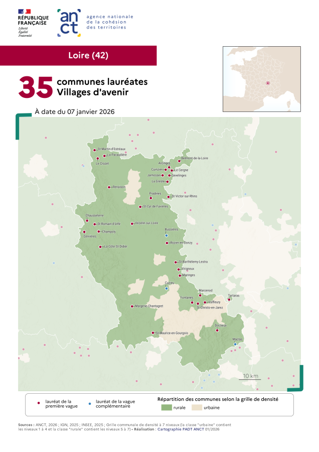 Communes laur&eacute;ates Villages d'avenir : Loire