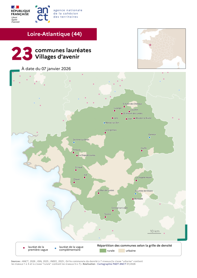Communes laur&eacute;ates Villages d'avenir : Loire-Atlantique