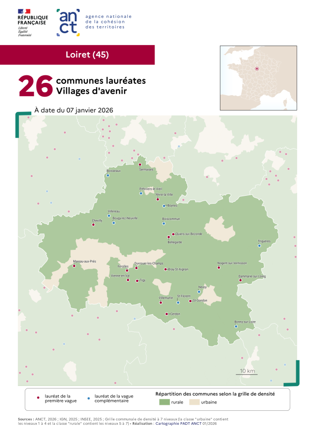 Communes laur&eacute;ates Villages d'avenir : Loiret