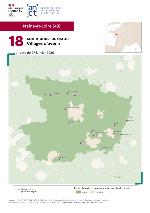Communes laur&eacute;ates Villages d'avenir : Maine-et-Loire