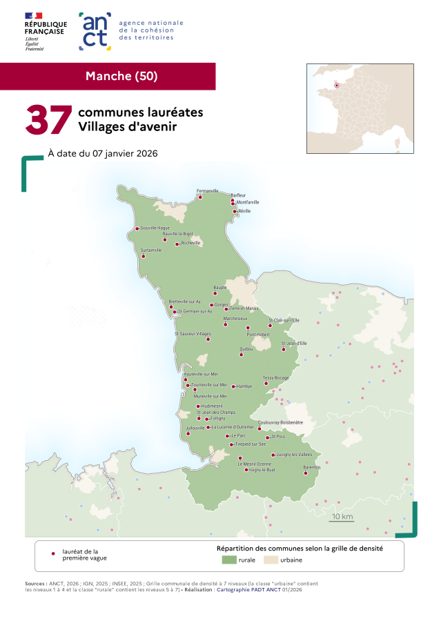 Communes laur&eacute;ates Villages d'avenir : Manche