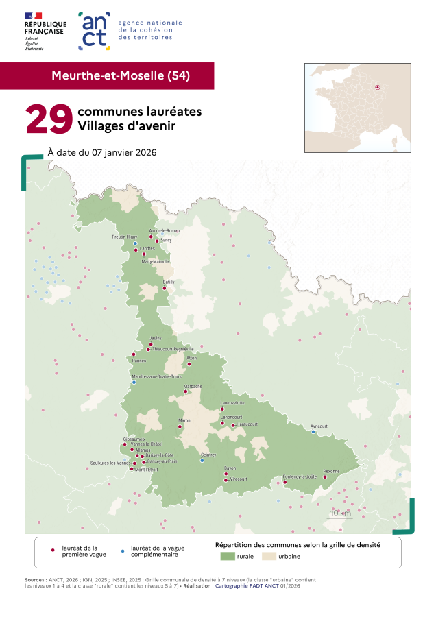 Communes laur&eacute;ates Villages d'avenir : Meurthe et Moselle