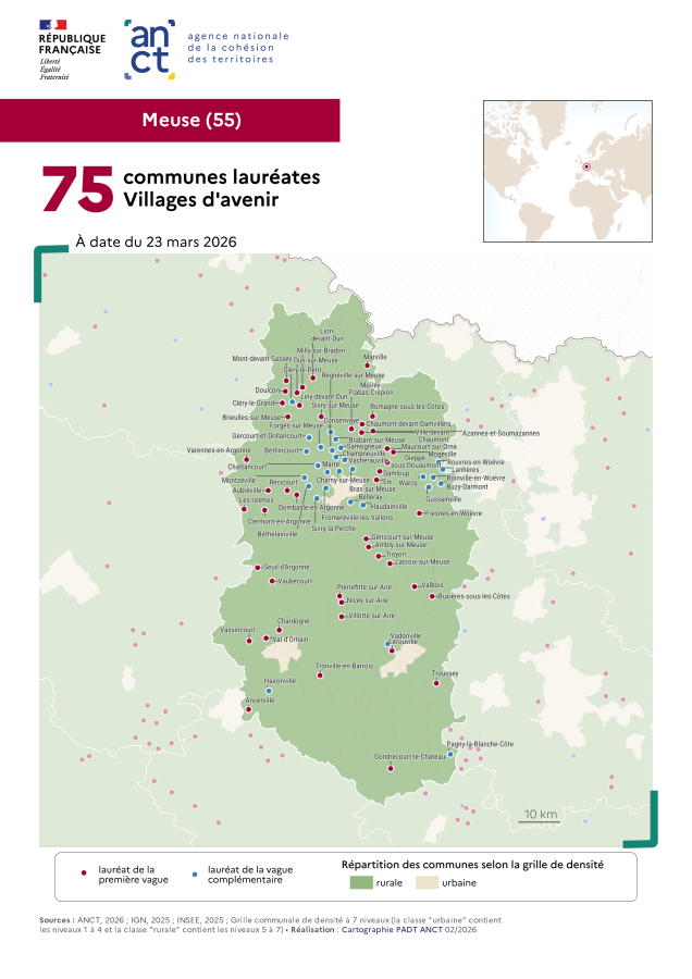 Communes laur&eacute;ates Villages d'avenir : Meuse