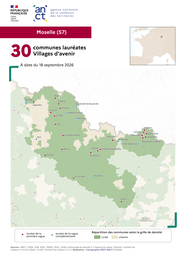 Communes laur&eacute;ates Villages d'avenir : Moselle