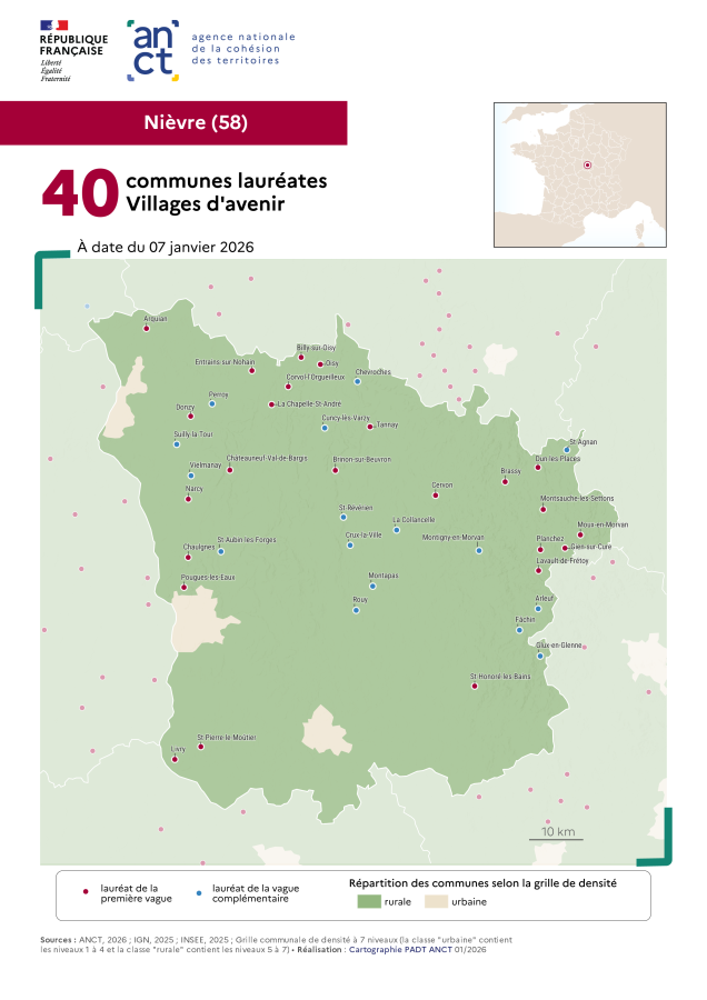 Communes laur&eacute;ates Villages d'avenir : Ni&egrave;vre