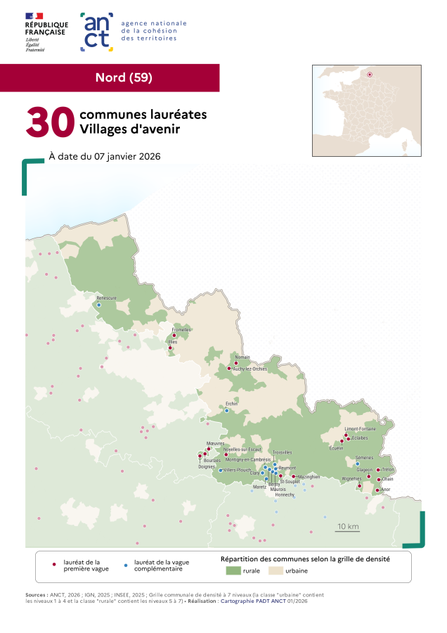Communes laur&eacute;ates Villages d'avenir : Nord