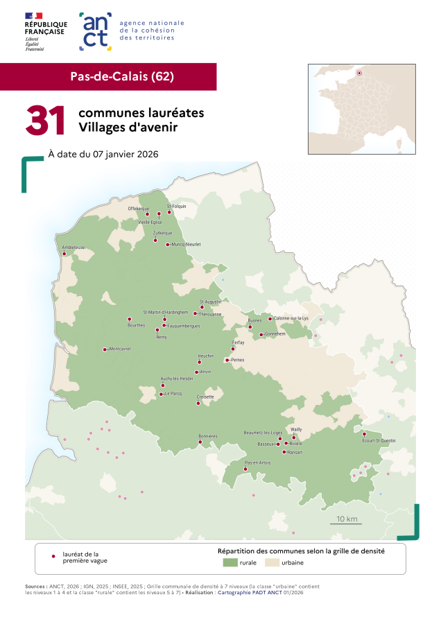 Communes laur&eacute;ates Villages d'avenir : Pas-de-Calais