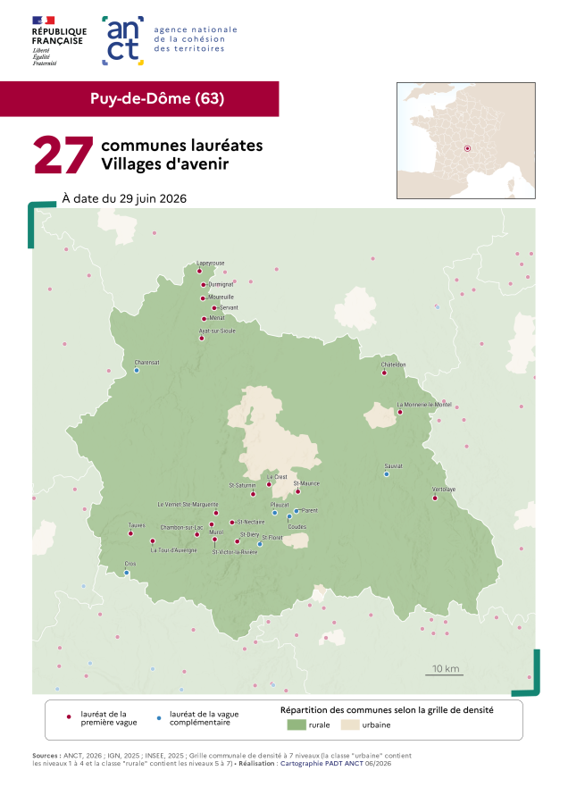 Communes laur&eacute;ates Villages d'avenir : Puy-de-D&ocirc;me