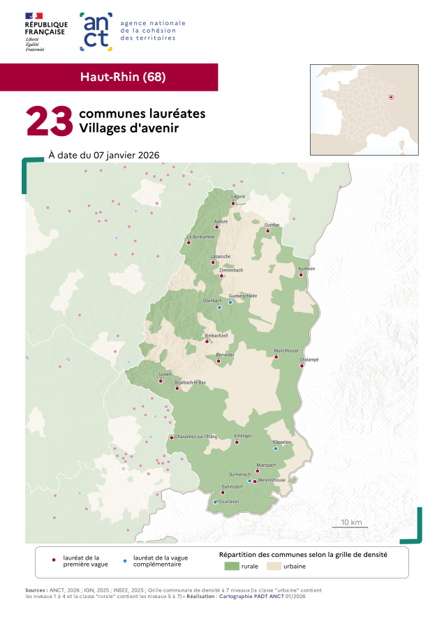 Communes laur&eacute;ates Villages d'avenir : Haut-Rhin
