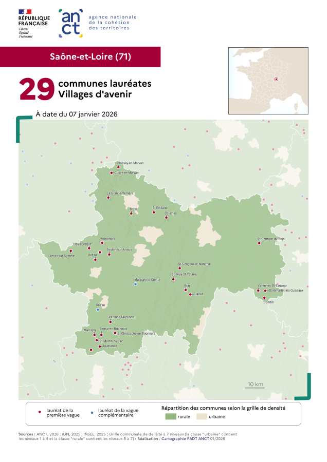 Communes laur&eacute;ates Villages d'avenir : Sa&ocirc;ne-et-Loire