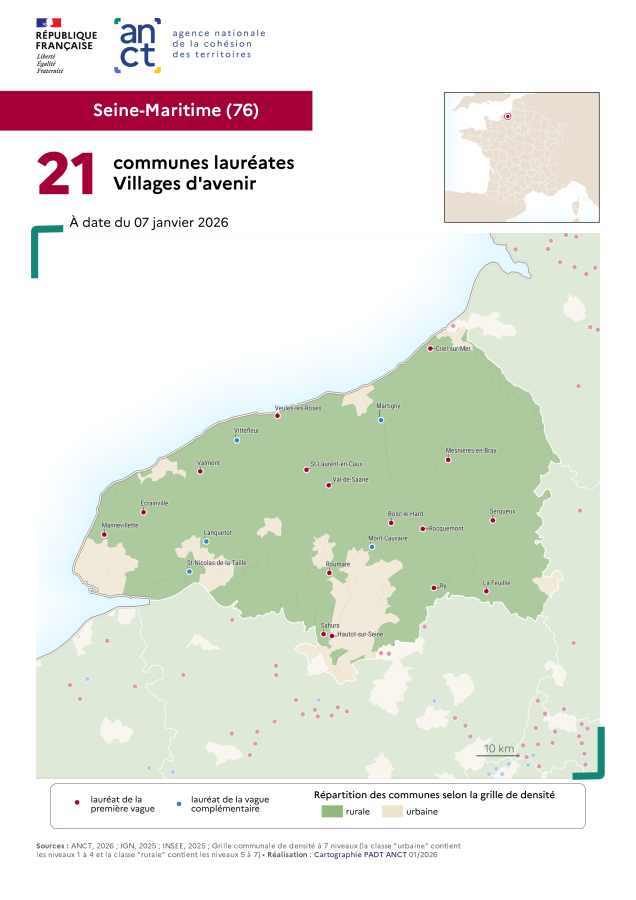 Communes laur&eacute;ates Villages d'avenir : Seine-Maritime