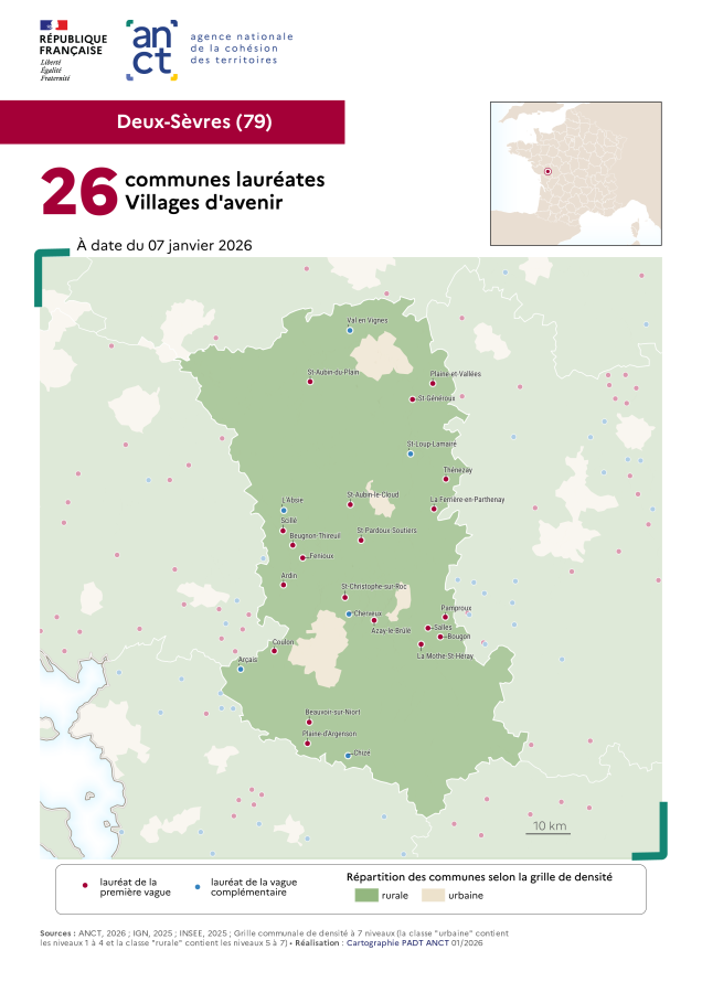 Communes laur&eacute;ates Villages d'avenir : Deux-S&egrave;vres