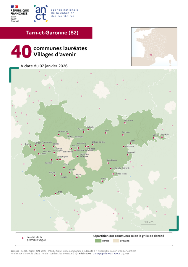 Communes laur&eacute;ates Villages d'avenir : Tarn-et-Garonne